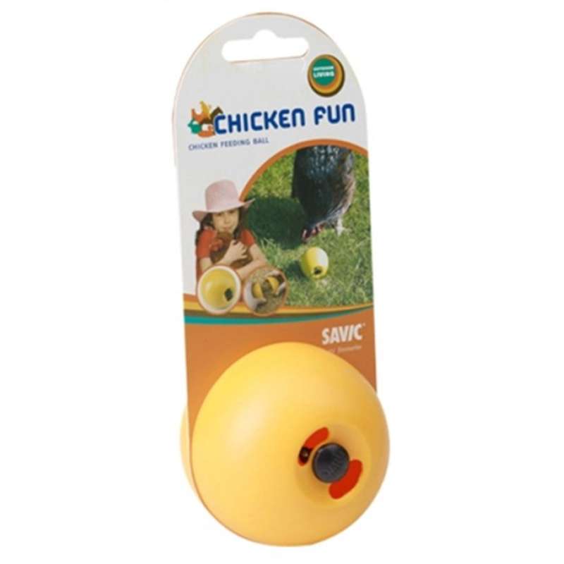 Plastic voeder en speelbal voor kippen 7,5cm