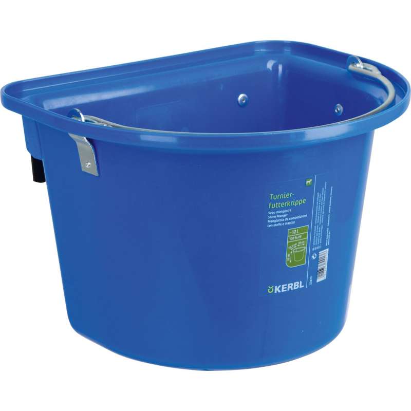 Voerbak met ophanghaken en hengsel blauw 12L