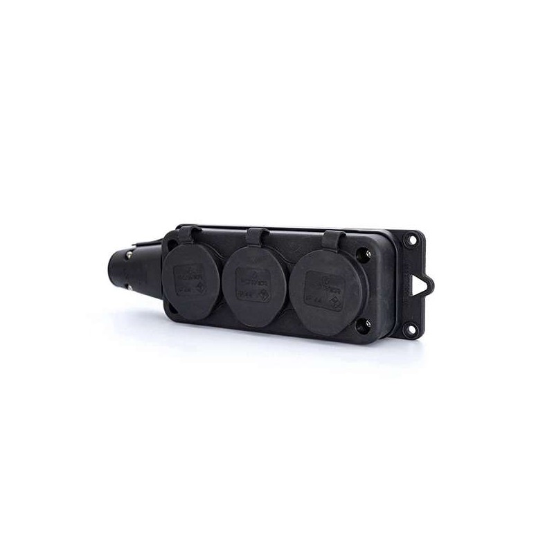 Stekkerdoos RA rubber 3 voudig met deksel IP44