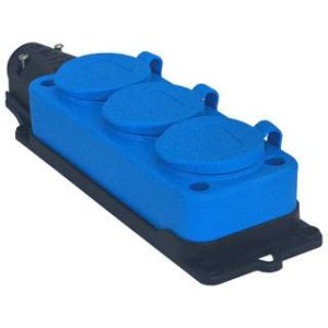Stekkerdoos RA rubber 3 voudig met deksel IP44 blauw