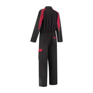 Garage overall polyester/katoen 4-way stretch rugpand zwart/rood