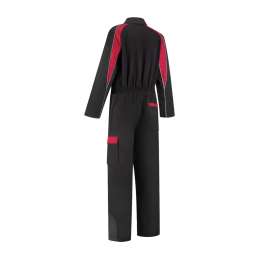 Garage overall polyester/katoen 4-way stretch rugpand zwart/rood