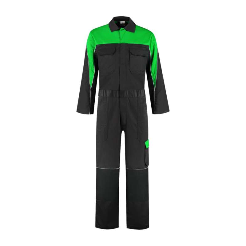 Garage overall polyester/katoen 4-way stretch rugpand zwart/groen