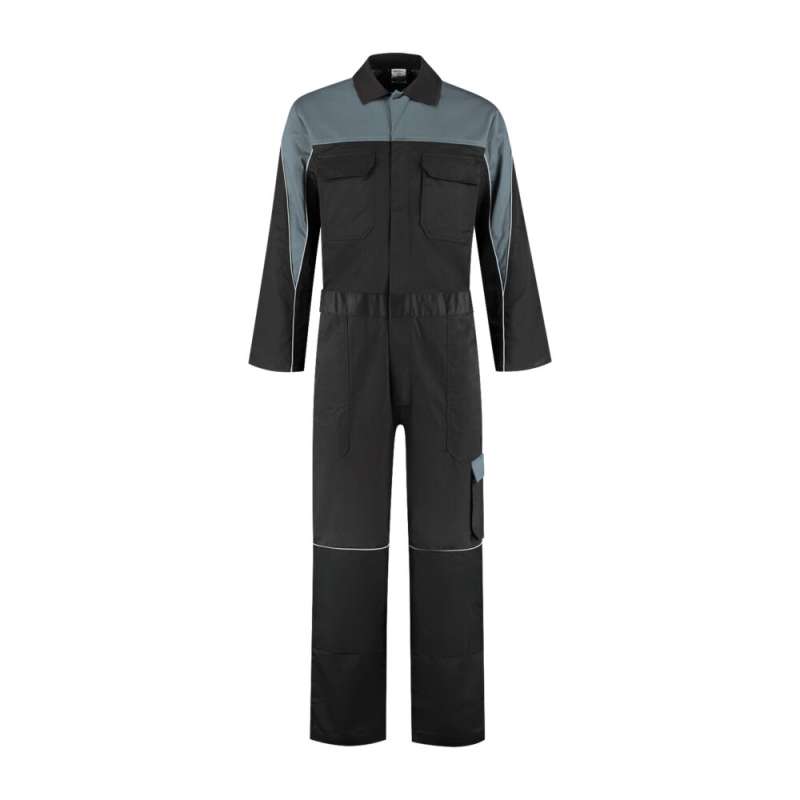 Garage overall polyester/katoen 4-way stretch rugpand zwart/grijs