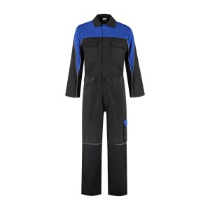 Garage overall polyester/katoen 4-way stretch rugpand zwart/korenblauw