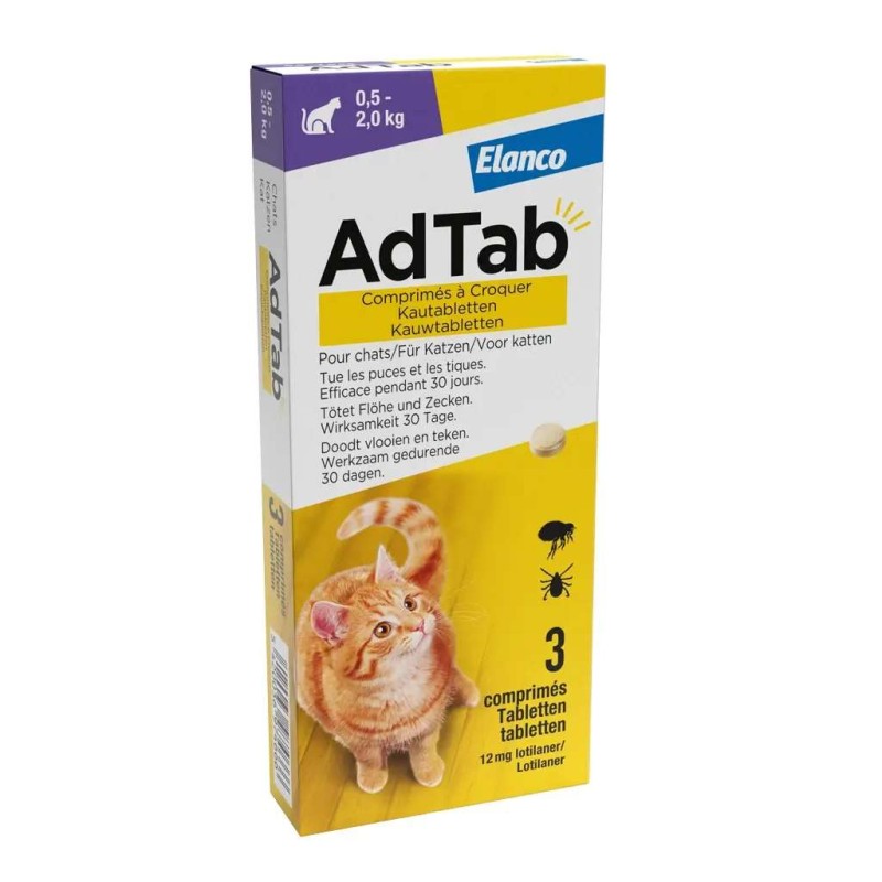 AdTab vlooien kauwtabletten kat 0,5 - 2,0 kg 3st