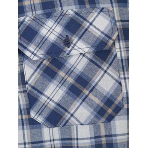 Blouse katoen korte mouw Farsund blauw/wit/bruin