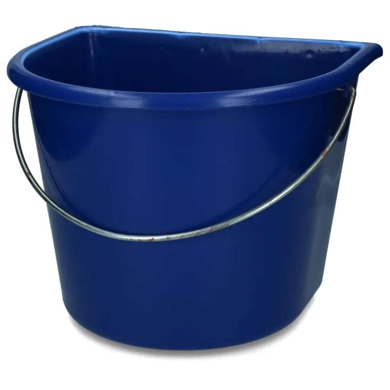 Voerbak met vlakke kant en hengsel blauw 15 liter
