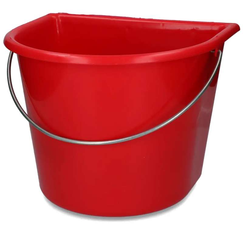 Voerbak met vlakke kant en hengsel rood 15 liter