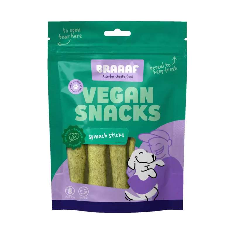 Braaaf Vegan hondensnack Spinazie Stick 12 cm
