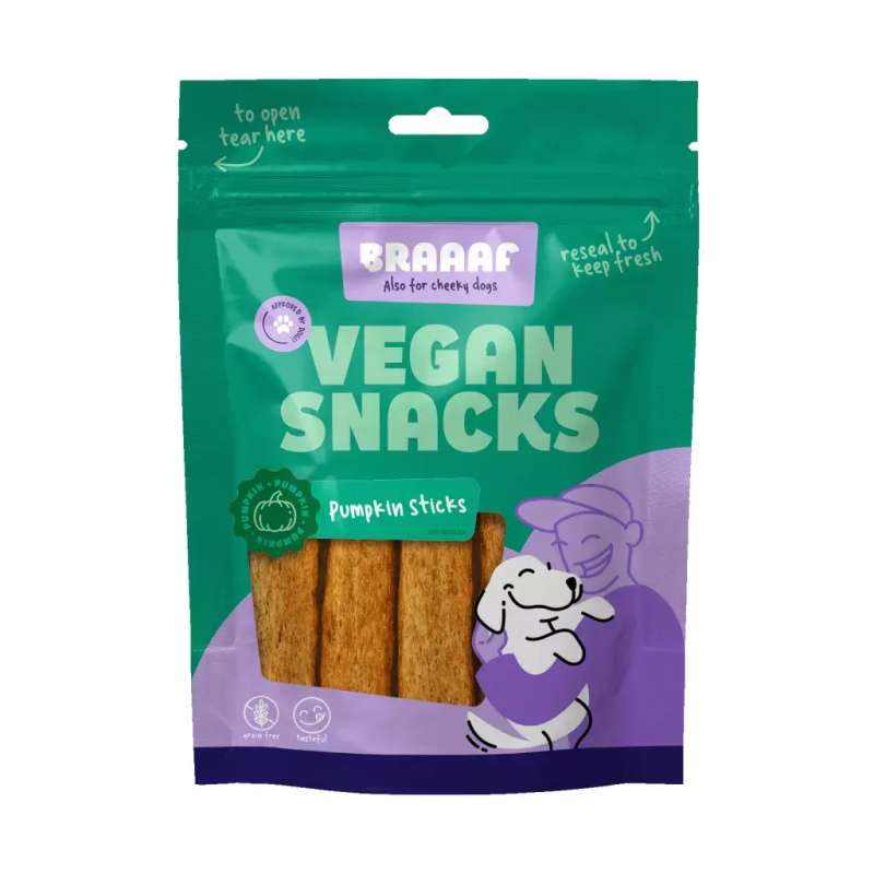 Braaaf Vegan hondensnack Pompoen Stick 12 cm