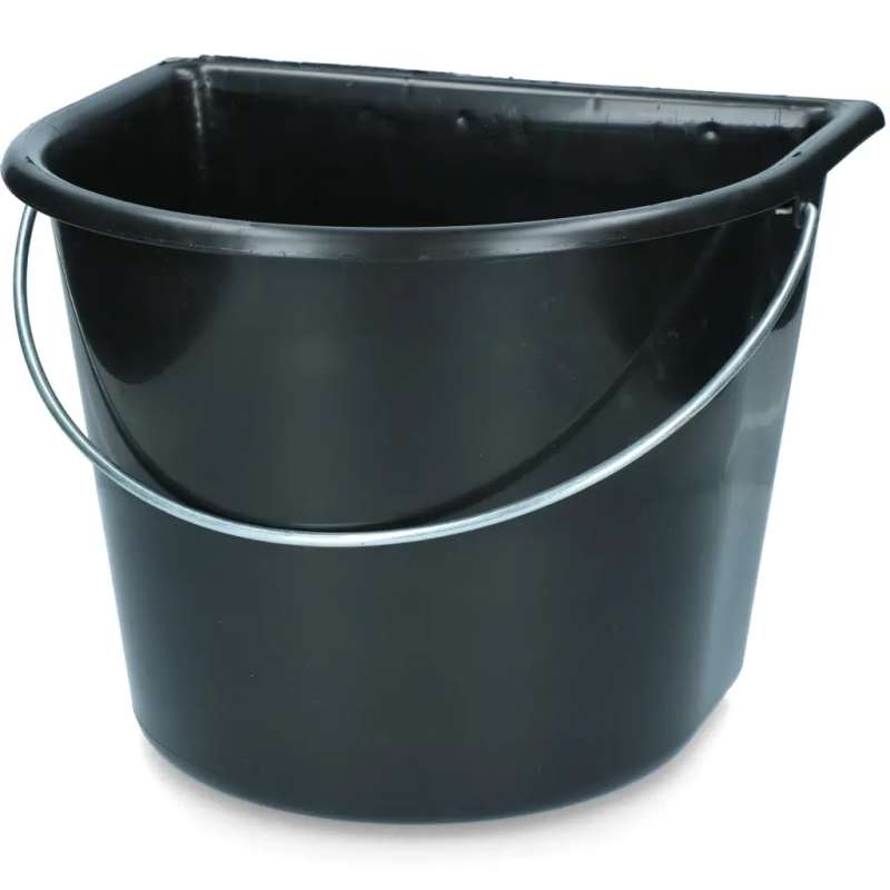 Voerbak met vlakke kant en hengsel zwart 15 liter