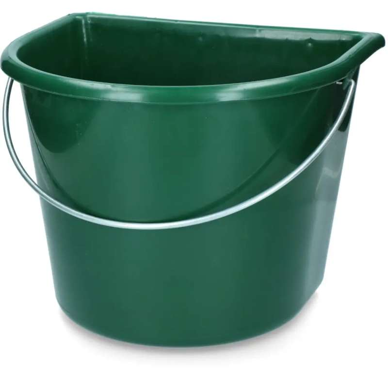 Voerbak met vlakke kant en hengsel groen 15 liter
