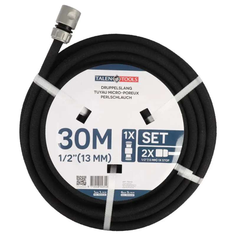 Druppelslang rubber inclusief koppelingen 1/2 inch 30 meter