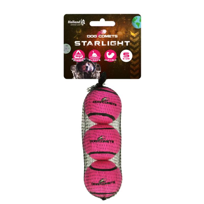 Dog Comets tennisbal starlight S roze 3-pack